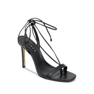 AQUA Womens Black Up Wrapping Ankle Stiletto Thong Sandals 7.5 B